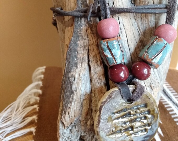 Original Design Leather and Bead Necklace