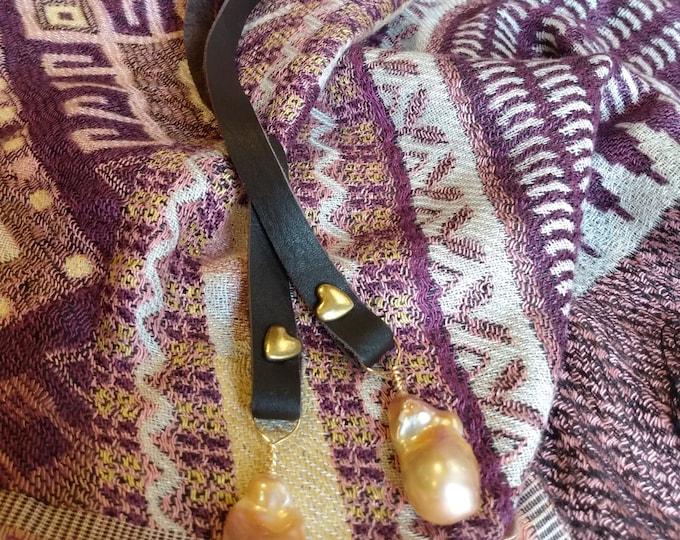 One of a Kind Leather and Pearl Boho Necklace
