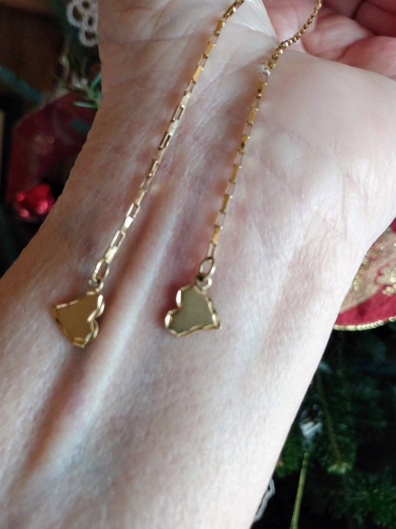14 K Gold Heart Dangle Earrings
