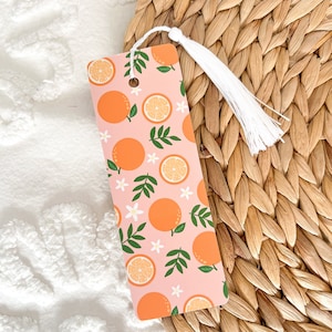 Orange Print Bookmark Tassel Leaves Orange Flower