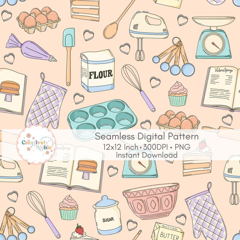 Seamless Baking Digital Pattern | 12x12” 300 DPI PNG | Cute Kitchen ...