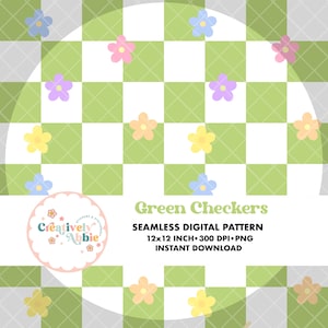 Checkerboard Checker Flower Seamless Pattern Background 300 DPI PNG Repeating Pattern Instant Download Digital Download