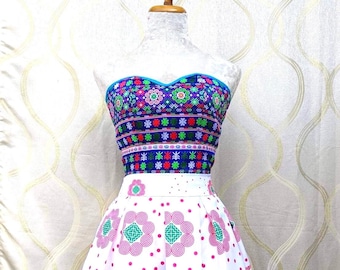 Hmong Sleeveless Top Embroidery Hmong Pattern Design Blue/Green / Woman Top/Hmong woman Top/ Gift for her/ Hmong Clothes/ Casual Summer Top