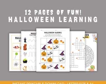 Halloween Homeschool Printable Pack: Games, Puzzles, Worksheets (Digital Download)