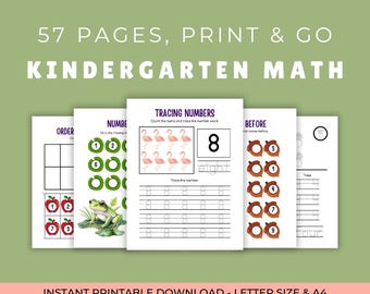 Kindergarten Math Workbook: Ages 4-6, Numbers, Counting (Printable PDF