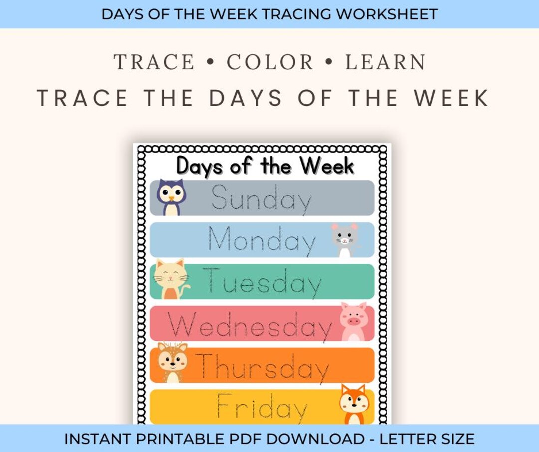 Days of the Week Tracing Printable | Homeschool Preschool Worksheet ...