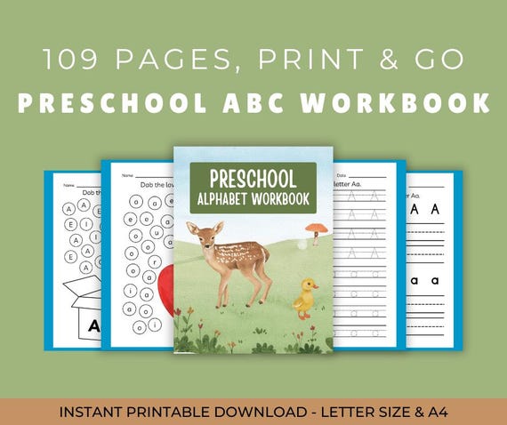 Preschool Alphabet Workbook | 109-Page Printable ABC Tracing & Phonics Worksheets | Homeschool and Classroom PDF
