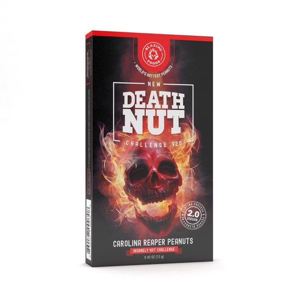 The Death Nut Challenge Version 2.0 world's hottest peanuts with Carolina Reaper Peppers by Blazing Foods