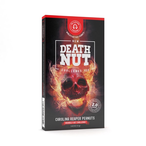 Original Death Nut Challenge world's hottest peanuts with Carolina Reaper Peppers by Blazing Foods VERSION 2.0