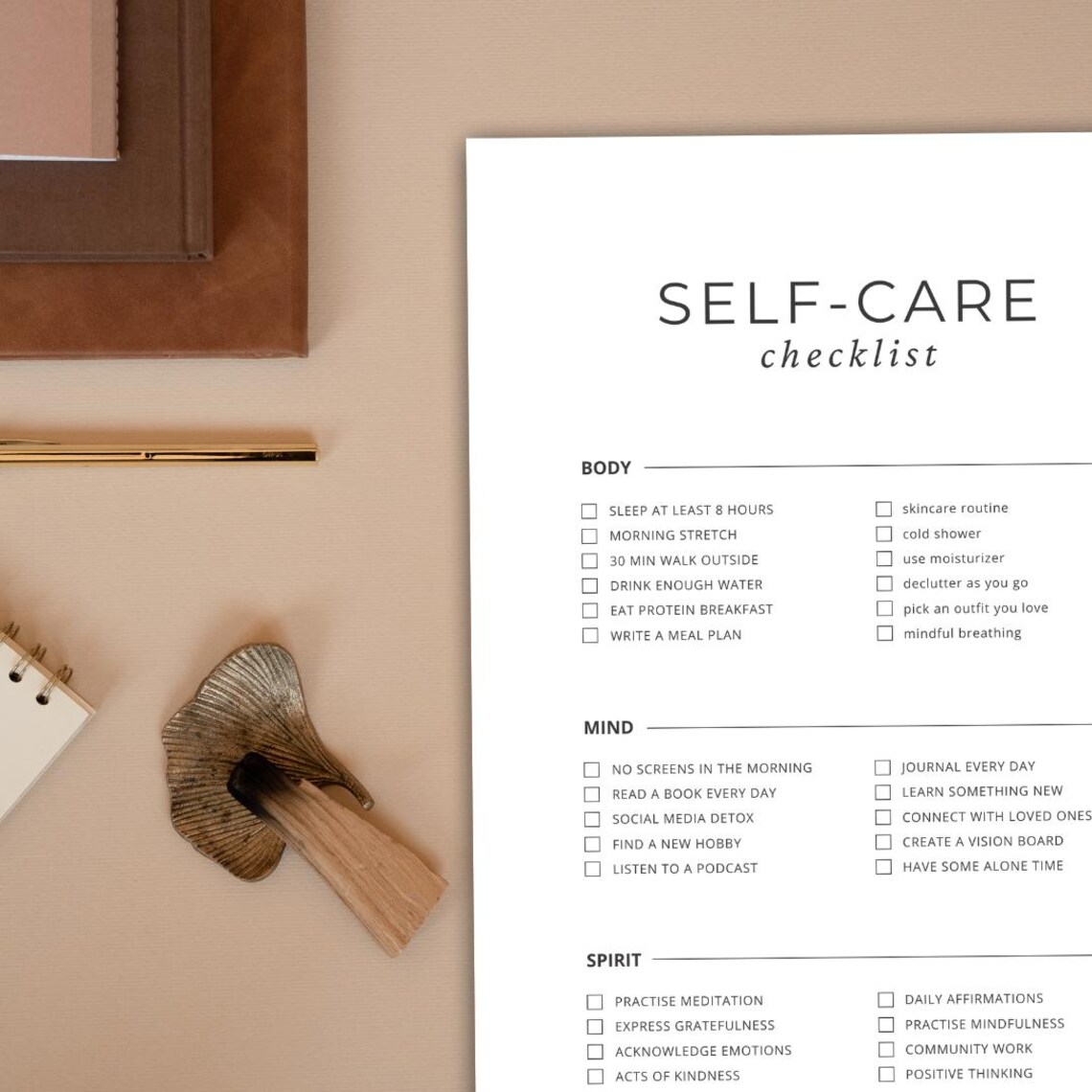 White Self-care Checklist, Minimalist Aesthetic Planner, Daily Routine