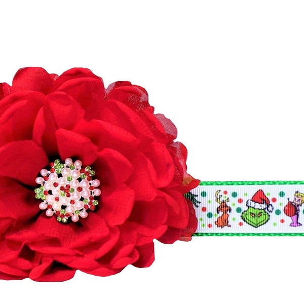 Christmas Dog Collar With Flower Etsy