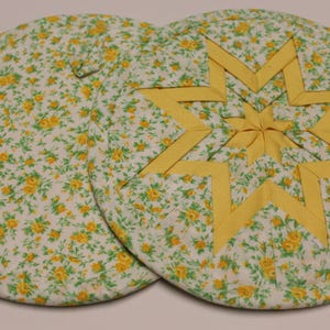 Yellow Rose Layered Star Quilted Hot Pad, Table Topper, Trivet, Amish Star, Home Decor, Gift