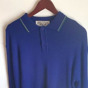 Vintage 1970&#39;s Style Knit Polo Pullover Sweater / Collared / L to  XL