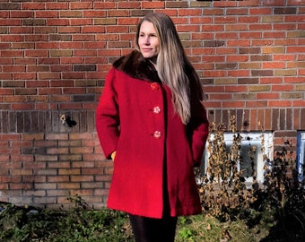 Vintage 1960's Wool Elegant Jacket / Mink Collar / Women's S to M
