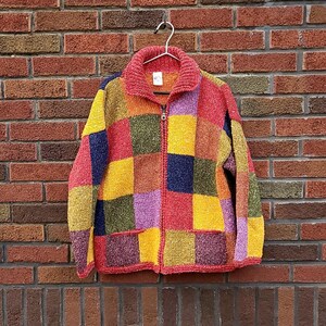 Vintage Hand Knit Wool Cardigan Ecuadorian Sweater Ethnic