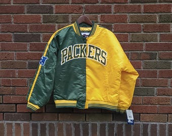 Kurtka bomberka Starter Bomber z nylonu NWT Green Bay Packers z lat 90. XX wieku / rozmiar L
