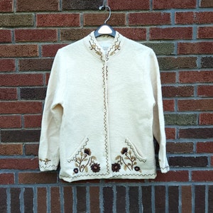 Vintage wollen gebreide Oostenrijkse geborduurde vest trui / Nordic / Medium tot Large