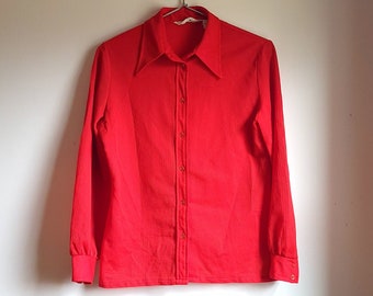 Vintage 1970's Red Poly Button Western Shirt / Medium / Rockabilly