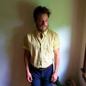 Vintage 1990&#39;s Yellow Patterned Thin Button Front Shirt / M to L