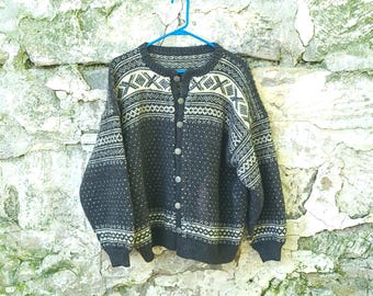 Vintage Dale of Norway-stijl zwaar gebreide wollen Fair Isle vest trui (L tot XL)