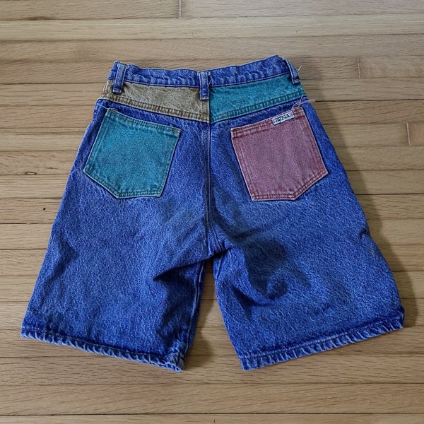Vintage 1990's Zena Colorblock Jean Denim Shorts / 22 Waist / Women's XXS or Youth SZ 11
