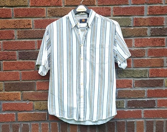 Vintage 1990's Route 66 Herren Denim Style Gestreiftes Button Down Shirt / S bis M