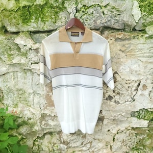 Vintage 1970&#39;s Ultra Thin Soft Men&#39;s NWT Striped Polo Shirt / S