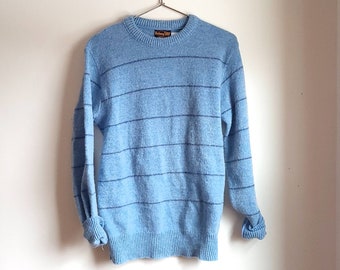 Vintage Botany Wool Blue Striped Sweater / M / Jumper Crew neck