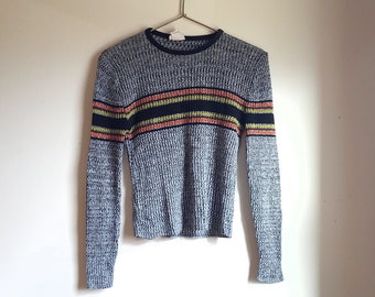 Vintage 1990's/Y2K Basic Editions Ribbed Striped Pullover Sweater / Women's S to M