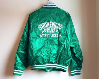 vintage Nylon Satin Shorewood Pub Detroit Lakes Minnesota Bomber Jacket / XL