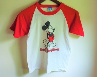 Vintage 1980's Walt Disney Raglan Ringer Ring Neck T-Shirt Distressed/ XS