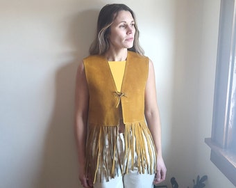 Vintage 1970's Leather Suede Fringe Boho Vest / S / Festival