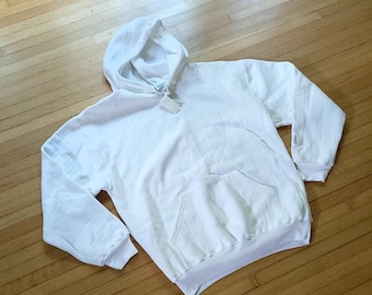 Vintage 1990&#39;s Deadstock NWT Minnetrista Blank White Ribbed Hoodie Sweatshirt / S L