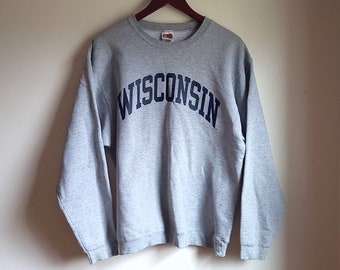 Vintage Fruit of the Loom Pullover Sweatshirt / Gray / Wisconsin / M Badgers