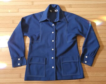 Vintage 1970's Western Poly Button Front Jacket / Light Textured / M