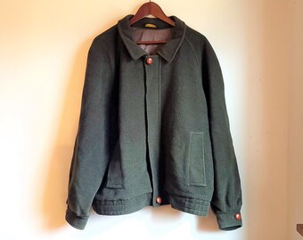 Vintage 1970's Wool Bomber Overcoat Jacket / Men's Large / Green