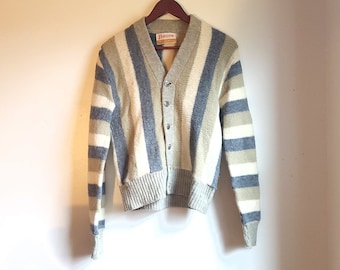 Vintage 1950's to 1960's Striped Wool Jantzen Cardigan / XS to S / Distressed