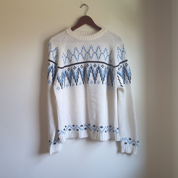 Vintage 1970's Acrylic Knit Fair Isle Nordic Pullover Sweater / Ski / M to L