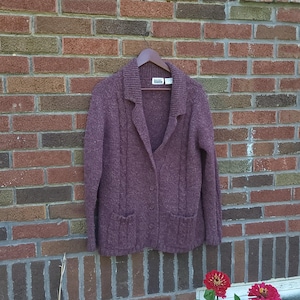 Vintage 1990&#39;s Wool Blend Cable Knit Shawl Cowichan Cardigan Sweater / M to L