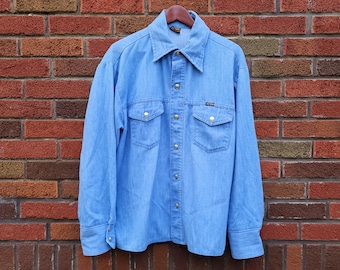 Vintage Big Yank L to XL Western Button Down Shirt / Rockabilly 1970's Workwear