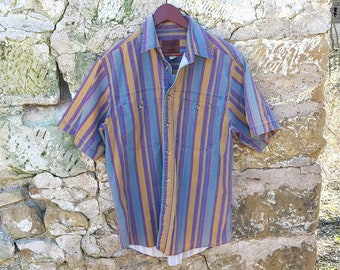 Vintage 1990's Wrangler Striped Button Down Shirt / Multicolor / M to L