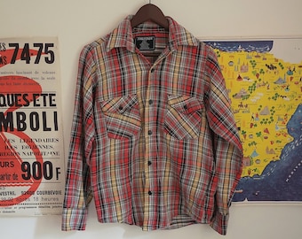 Vintage 1970&#39;s &quot;Thunder&quot; Plaid Flannel Cotton Shirt / Western / Men&#39;s XS Women&#39;s S to M