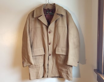Vintage 1970's Sears Kings Road Wool Camel Lined Insulated Jacket / 42 / L