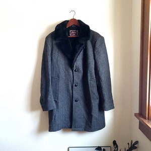 Vintage 1970&#39;s Wool Tweed Sherpa Overcoat / 38R / Medium
