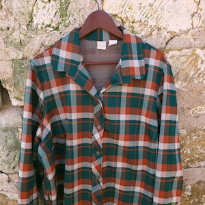 Vintage 1970&#39;s Plaid Checkered Polyester Coat Jacket / Western Chore / XXL XXXL