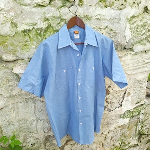 Vintage 1970&#39;s Big Ben Blue Work Utility Shirt Permanent Press / Large
