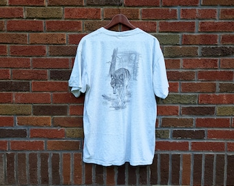 Vintage 1990's Deadstock Gray Wolf Graphic T-Shirt / Wisconsin / L to XL