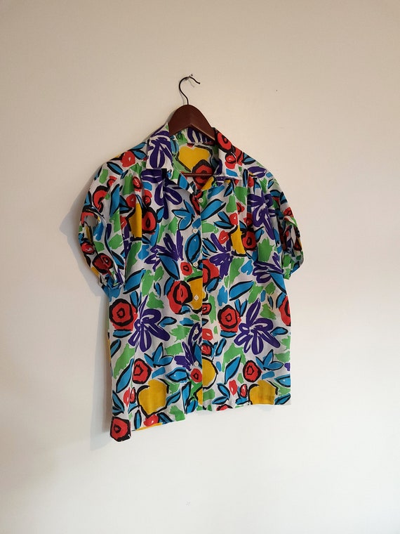 Vintage Thin Abstract Patterned Button Front Shirt - image 3