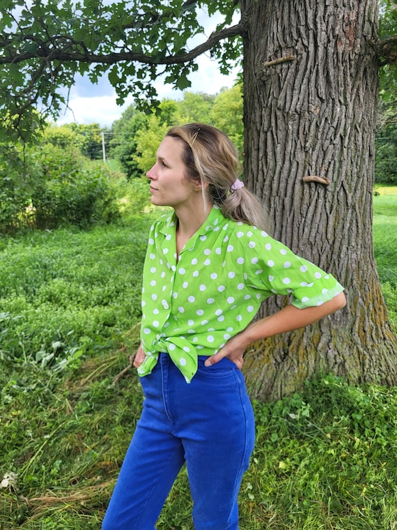 Vintage 1970's Polka Dot Button Down Shirt / Women