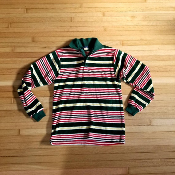 Vintage Velour Polo Sweater / 1970s / Soft / Mens